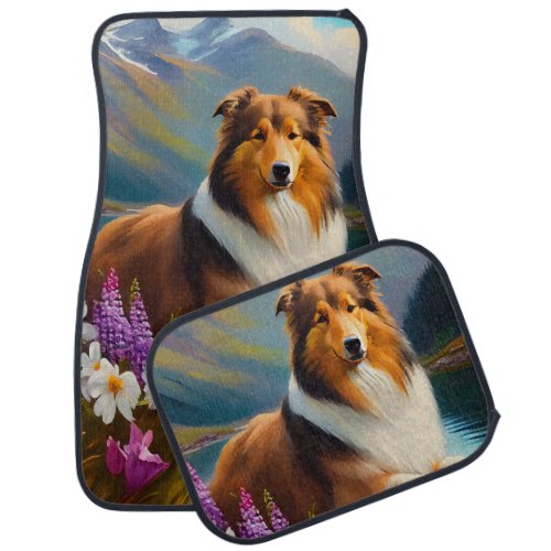 Rough Collie on a Paddle A Scenic Adventure Car Floor Mat