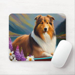 Rough Collie on a Paddle: A Scenic Adventure Mouse Pad