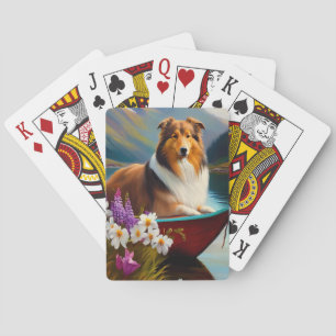 Rough Collie on a Paddle: A Scenic Adventure Poker Cards