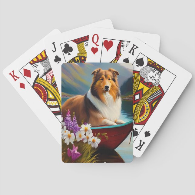 Rough Collie on a Paddle: A Scenic Adventure Poker Cards (Back)