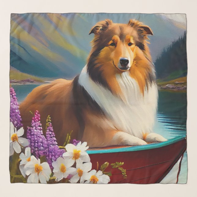 Rough Collie on a Paddle: A Scenic Adventure Scarf (Front)