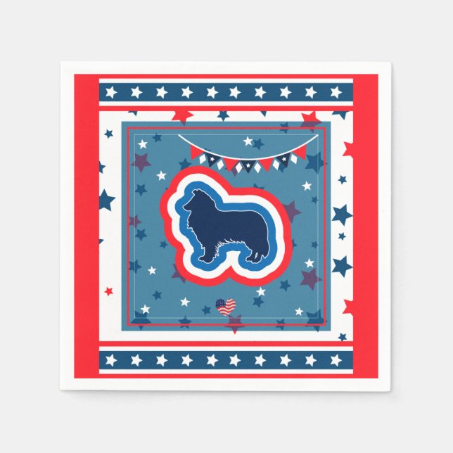 Rough Collie Patriotic Red White Blue 4th Of July Napkins (Front)