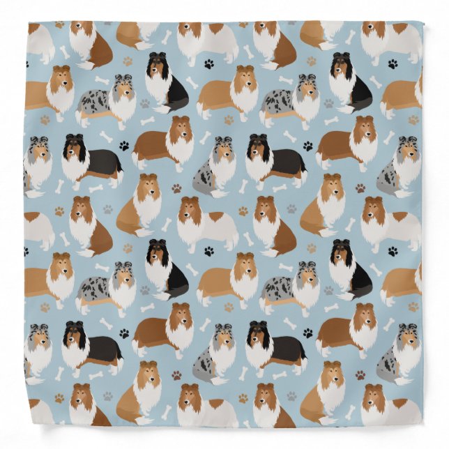 Rough Collie Paws and Bones Bandana (Front)