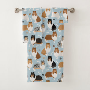 Rough Collie Paws and Bones Bath Towel Set