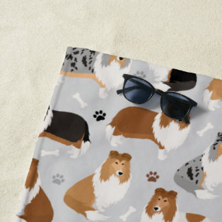 Rough Collie Paws and Bones Beach Towel