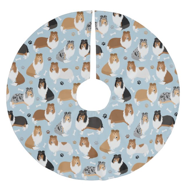 Rough Collie Paws and Bones Brushed Polyester Tree Skirt (Front)