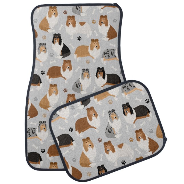 Rough Collie Paws and Bones Car Floor Mat (Set)