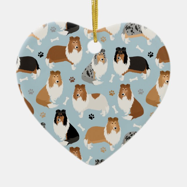 Rough Collie Paws and Bones Ceramic Ornament (Front)