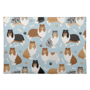 Rough Collie Paws and Bones Cloth Placemat