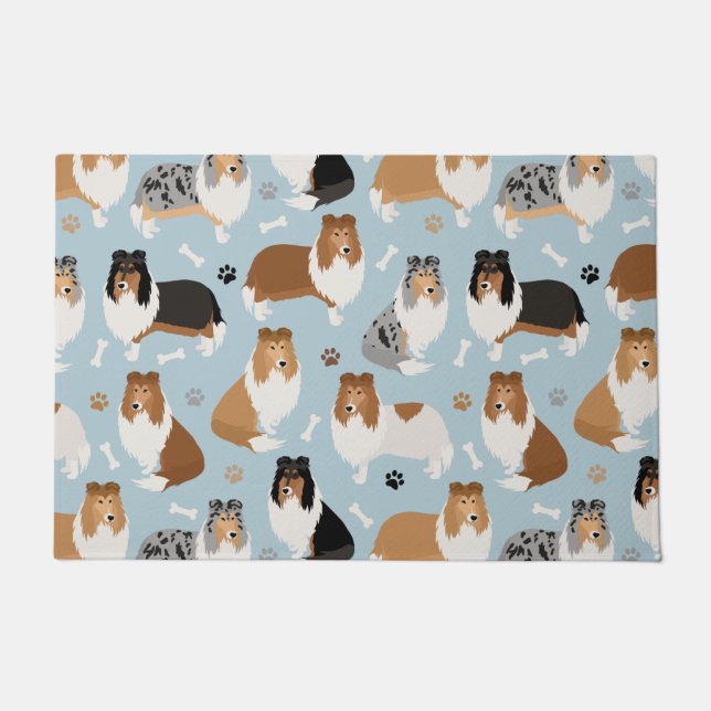 Rough Collie Paws and Bones Doormat (Front)