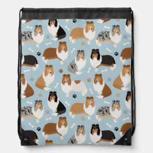 Rough Collie Paws and Bones Drawstring Bag