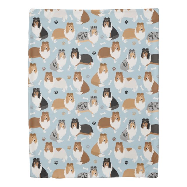 Rough Collie Paws and Bones Duvet Cover (Front)