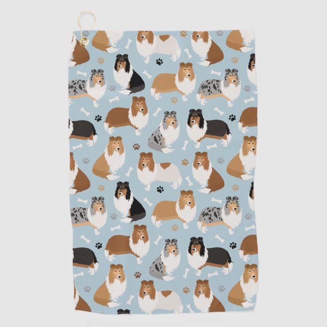 Rough Collie Paws and Bones Golf Towel (Front)