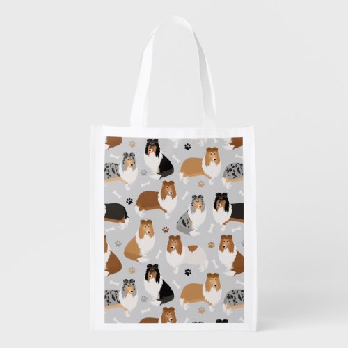 Rough Collie Paws and Bones Grocery Bag