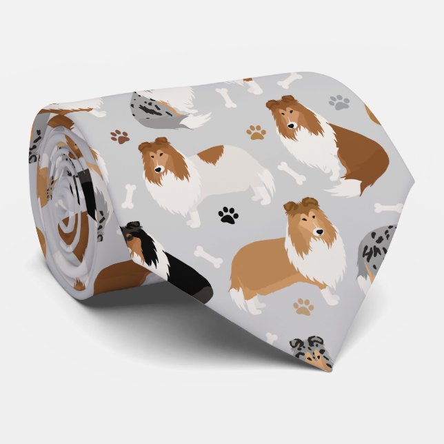 Rough Collie Paws and Bones Neck Tie (Rolled)