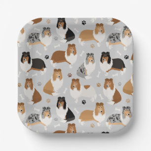 Rough Collie Paws and Bones Paper Plates