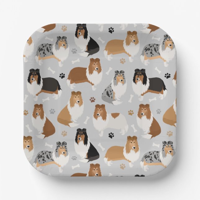 Rough Collie Paws and Bones Paper Plates (Front)