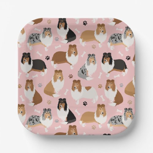 Rough Collie Paws and Bones Paper Plates