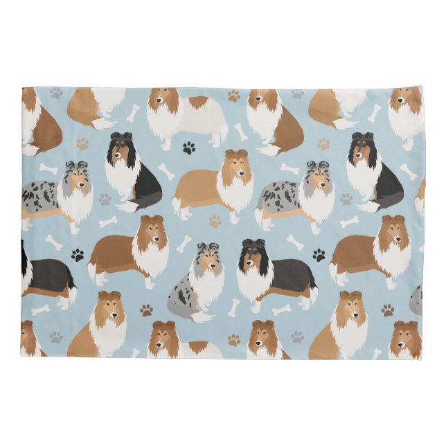 Rough Collie Paws and Bones Pillow Case (Back)