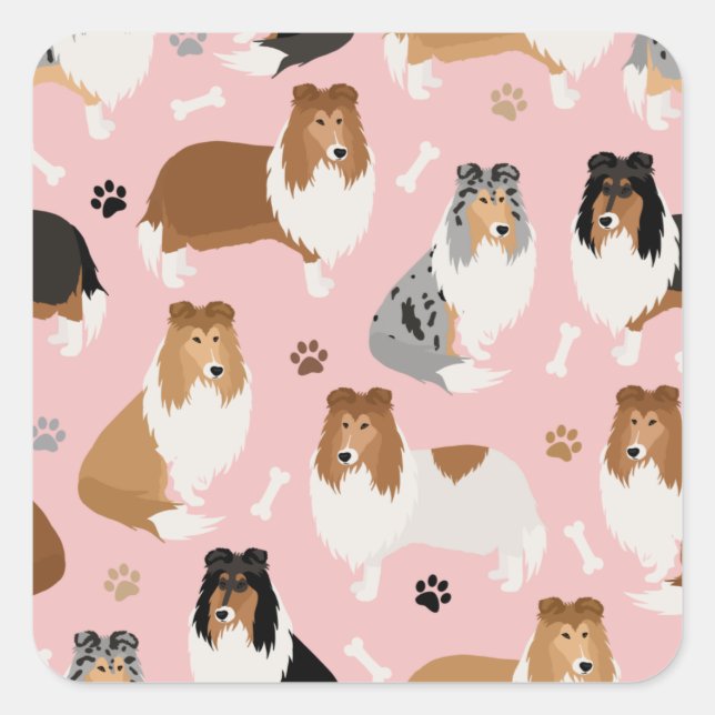 Rough Collie Paws and Bones Square Sticker (Front)