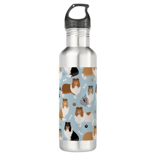 Rough Collie Paws and Bones Stainless Steel Water Bottle