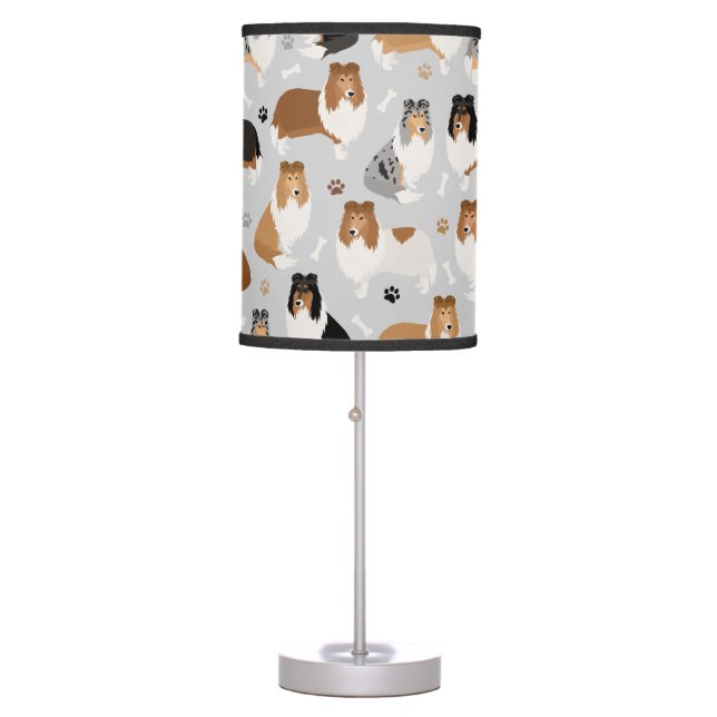 Rough Collie Paws and Bones Table Lamp (Front)