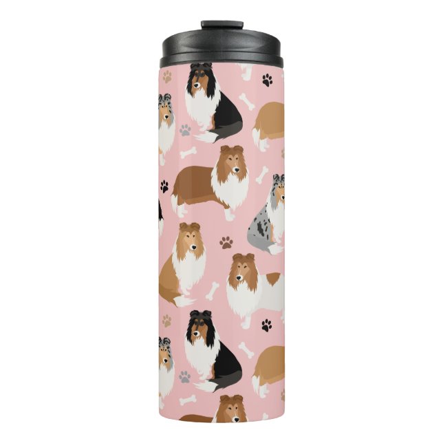 Rough Collie Paws and Bones Thermal Tumbler (Front)