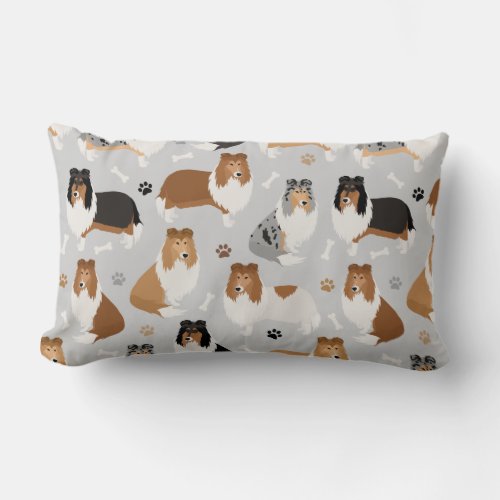 Rough Collie Paws and Bones Throw Pillow