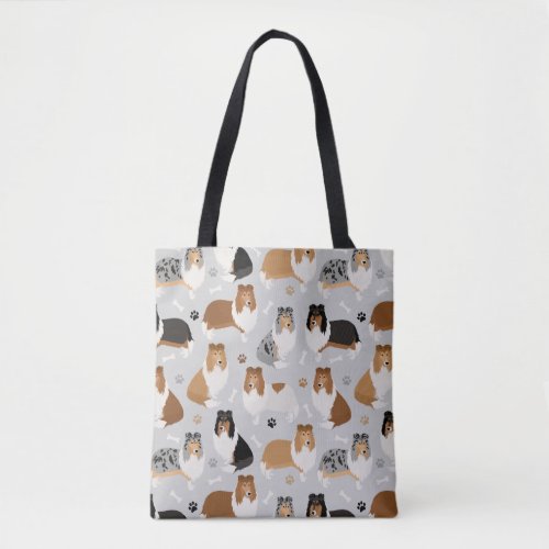 Rough Collie Paws and Bones Tote Bag