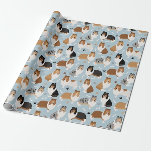 Rough Collie Paws and Bones Wrapping Paper