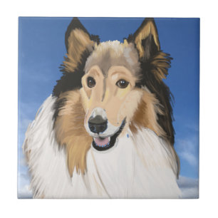 Rough Collie Portrait against blue sky Ceramic Tile