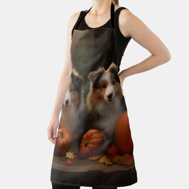 Rough Collie Puppy Autumn Delight Pumpkin  Apron (Insitu)
