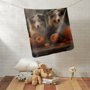 Rough Collie Puppy Autumn Delight Pumpkin Baby Blanket