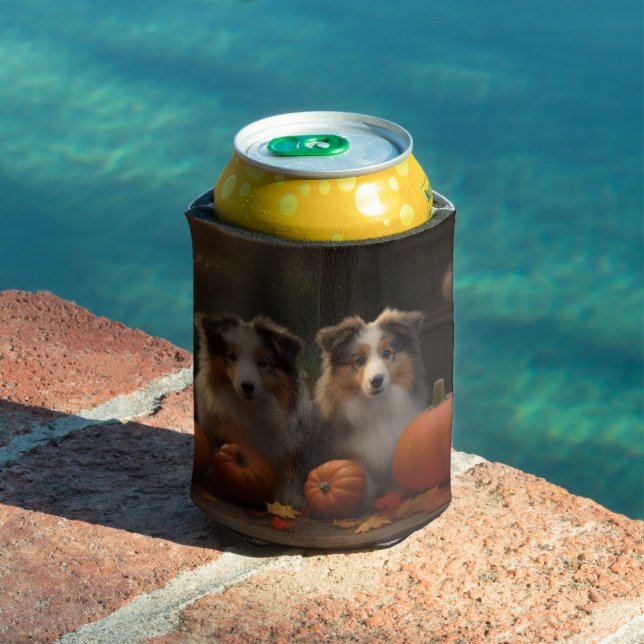 Rough Collie Puppy Autumn Delight Pumpkin  Can Cooler (In Situ Pool)