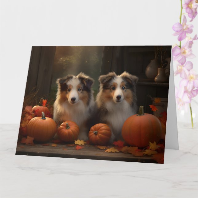 Rough Collie Puppy Autumn Delight Pumpkin  Card (Orchid)