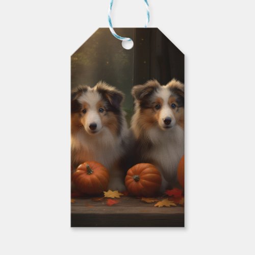 Rough Collie Puppy Autumn Delight Pumpkin  Gift Tags