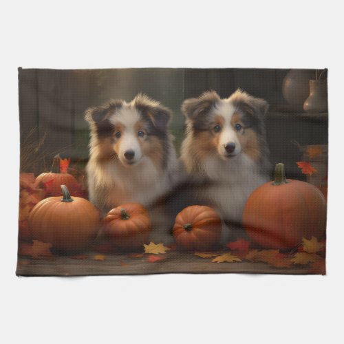 Rough Collie Puppy Autumn Delight Pumpkin  Kitchen Towel