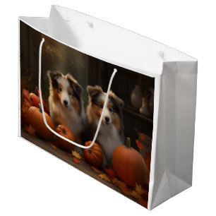 Rough Collie Puppy Autumn Delight Pumpkin Large Gift Bag
