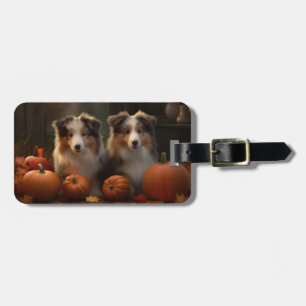 Rough Collie Puppy Autumn Delight Pumpkin Luggage Tag