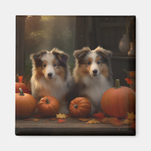 Rough Collie Puppy Autumn Delight Pumpkin Magnet