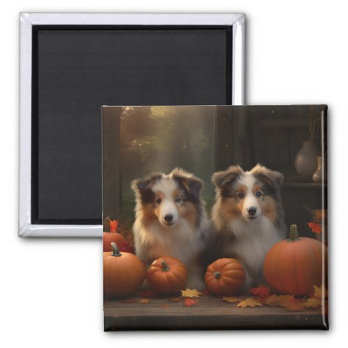 Rough Collie Puppy Autumn Delight Pumpkin  Magnet