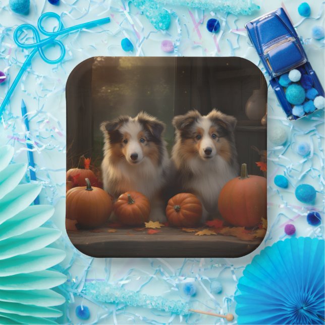 Rough Collie Puppy Autumn Delight Pumpkin  Paper Plates (Party)