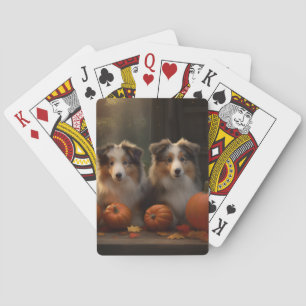 Rough Collie Puppy Autumn Delight Pumpkin Poker Cards