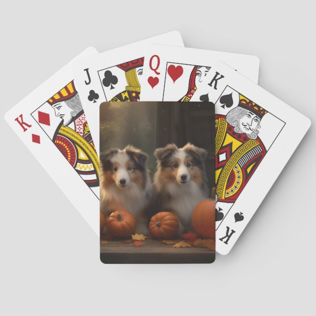 Rough Collie Puppy Autumn Delight Pumpkin  Poker Cards (Back)