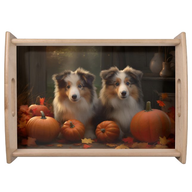 Rough Collie Puppy Autumn Delight Pumpkin  Serving Tray (Front)