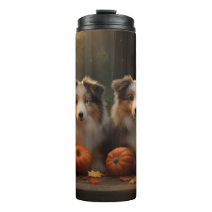 Rough Collie Puppy Autumn Delight Pumpkin Thermal Tumbler