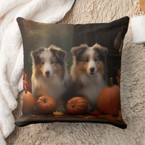 Rough Collie Puppy Autumn Delight Pumpkin  Throw Pillow