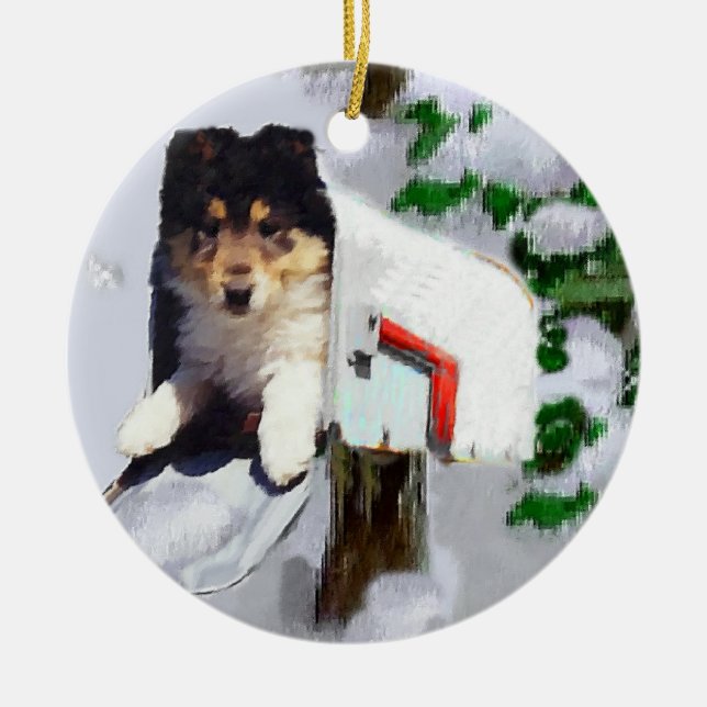 Rough Collie Puppy Christmas Gifts Ornament (Front)