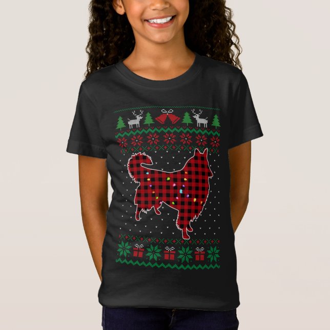 Rough Collie Red Plaid Buffalo Funny Ugly Christma T-Shirt (Front)