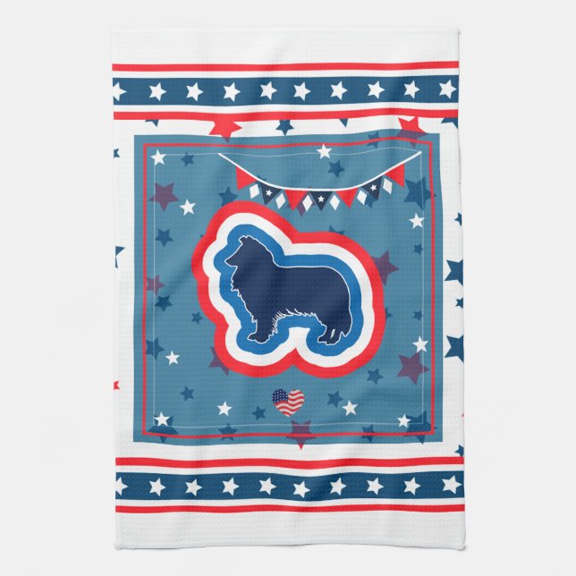 Rough Collie Red White And Blue 4th Of July Kitchen Towel (Vertical)